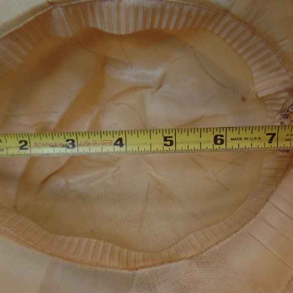 Vintage Tan Hat Polyester Hat W Ribbon Made in USA has Patent Label But no Brand - Picture 12 of 12